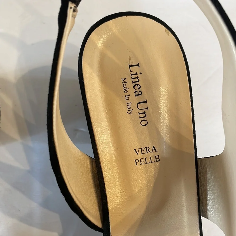 LINEA UNO VERA PELLE genuine patent leather / suede black sandals block heel 39